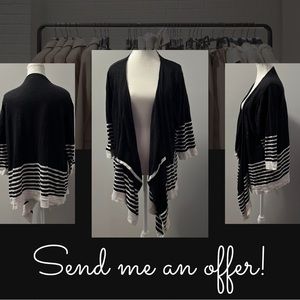Woman’s Black and White Striped Cardigan